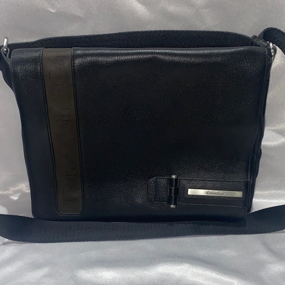Calvin Klein Black Leather Messenger Bag